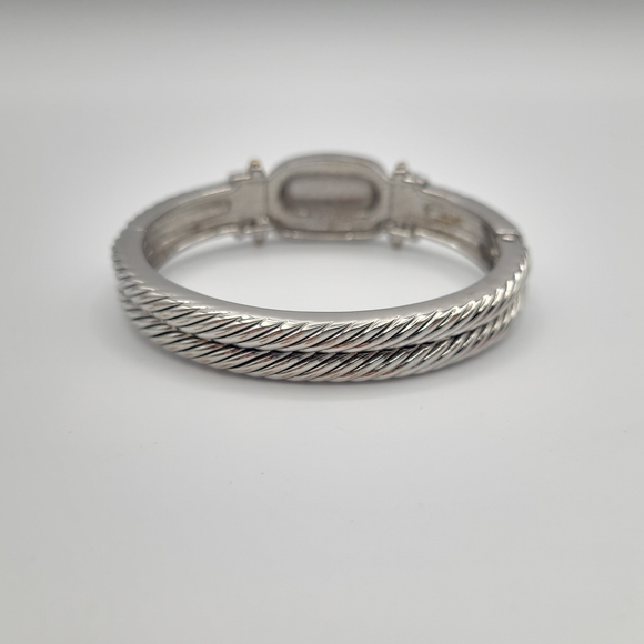 Vintage Two Tone Cable Hinged Bangle Bracelet Silver Gold Tone Chunky Cuff - Picture 13 of 14